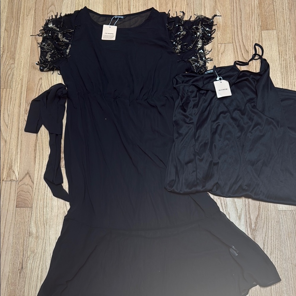 Bloomchic Black Maxi Dress with Beaded Sleeves